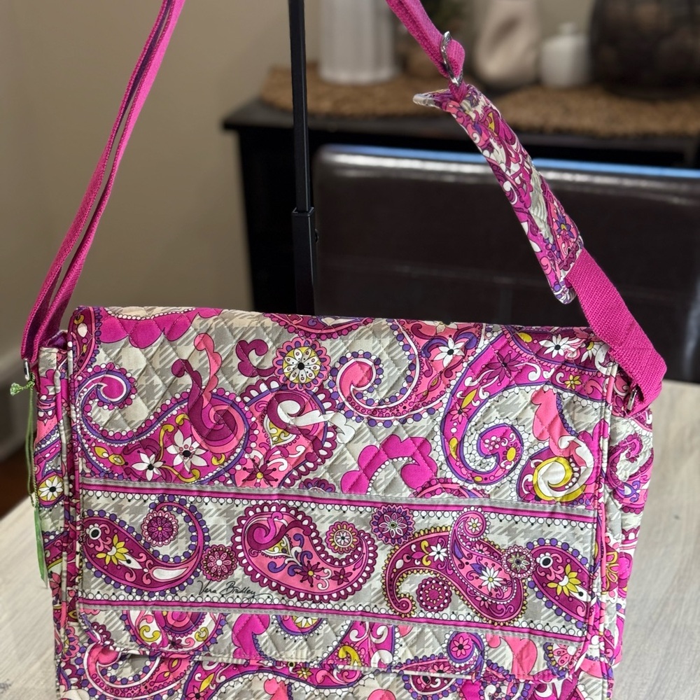 Vera Bradley Pink Paisley Quilted Paisley Meets Plaid Messenger Bag
